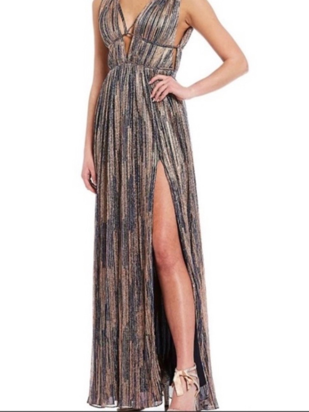 Gianni Bini Metallic Multi-Color Striped Maxi Dress